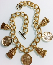 Винтажное колье-чокер от Anne Klein с кисточками и античными монетами