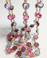 Винтажное колье-цепочка от "Swarovski" с австрийскими кристаллами Bezel пурпурного, розового и нежно-голубого цвета