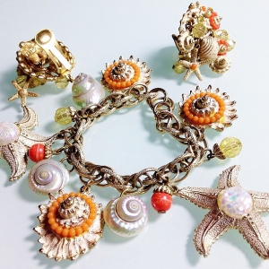 Винтажный чарм-браслет и клипсы от ART с морскими звездами и ракушками