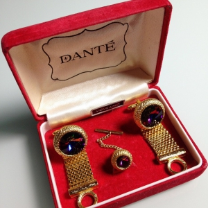 Винтажные запонки и булавка для галстука от "Dante" с кристаллами