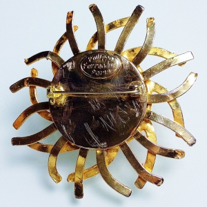 Винтажная брошь от Philippe Ferrandis в форме солнца с кабошоном Pâte de verre