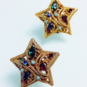 Винтажные клипсы La Roco в форме звезд с австрийскими кристаллами