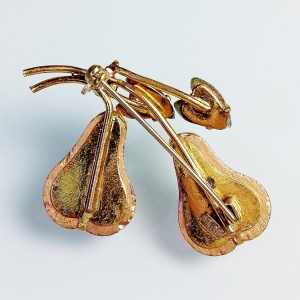 Винтажная брошь от Austria в форме ветви с грушами и листиками-сердечками