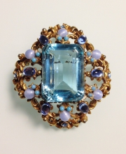 Винтажная брошь от ''Florenza'' с кристаллом аква-голубого цвета