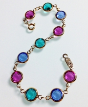 Винтажный браслет-цепочка от ''Swarovski'' с кристаллами Bezel аметистового, голубого и цвета морской волны