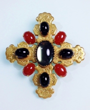 Винтажная брошь в форме коптского креста с кабошонами 