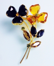Винтажная брошь от Juliana в форме цветка янтарного и черного цвета